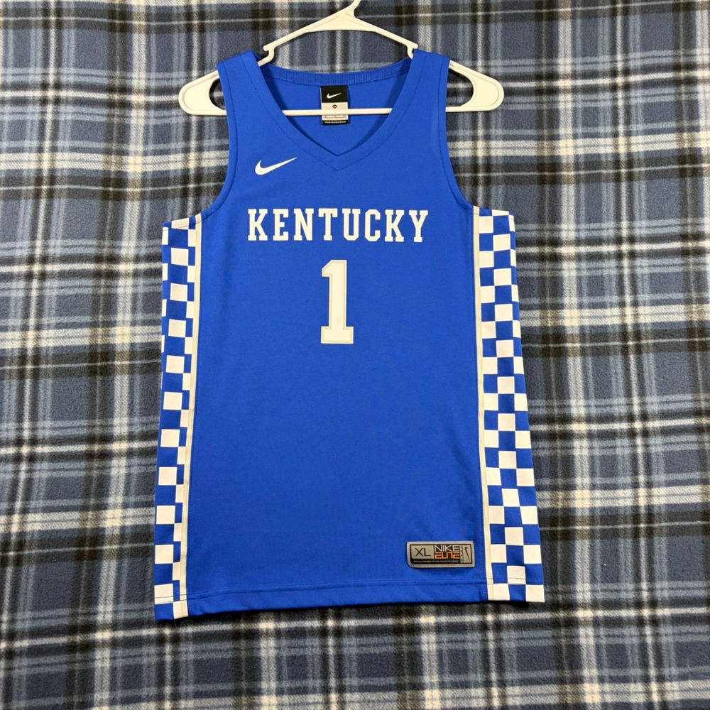 Nike Elite Kentucky Wildcats Basketball Jersey Kids XL Blue Checkerboard 1